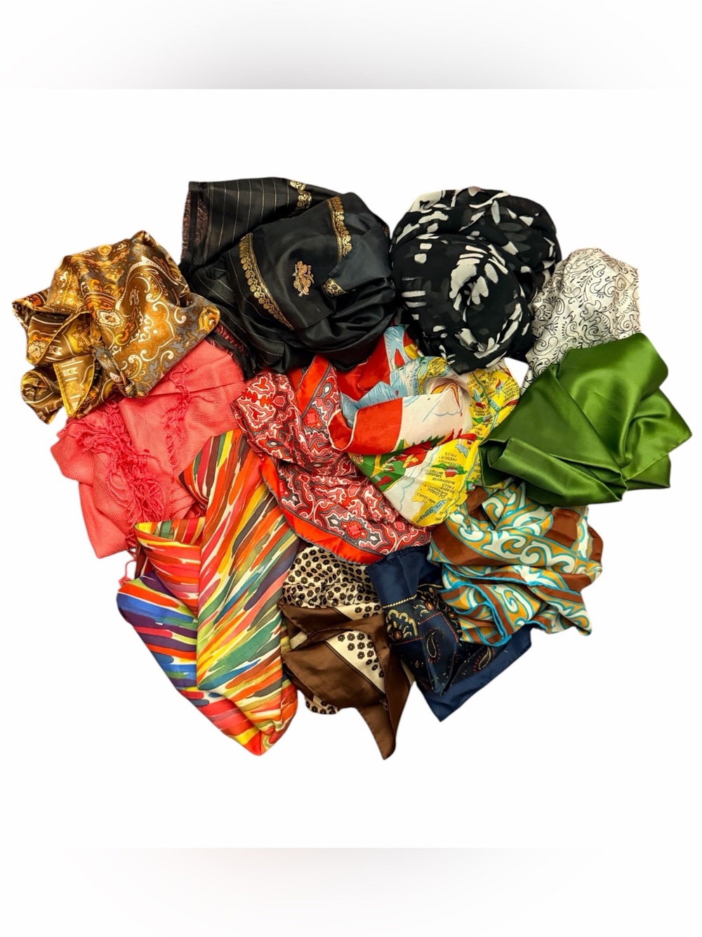 Bundle of 12 Vintage Scarves- Silk, Polyester, Cotton etc.
